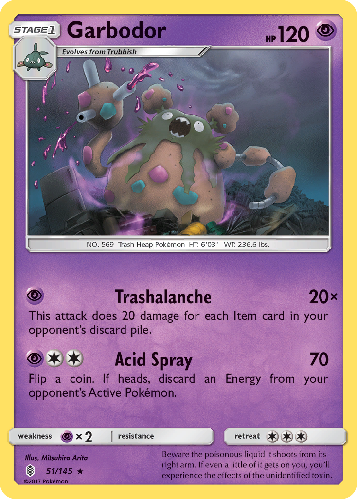 Garbodor 51/145 English Pokémon card from Guardians Rising (2017)