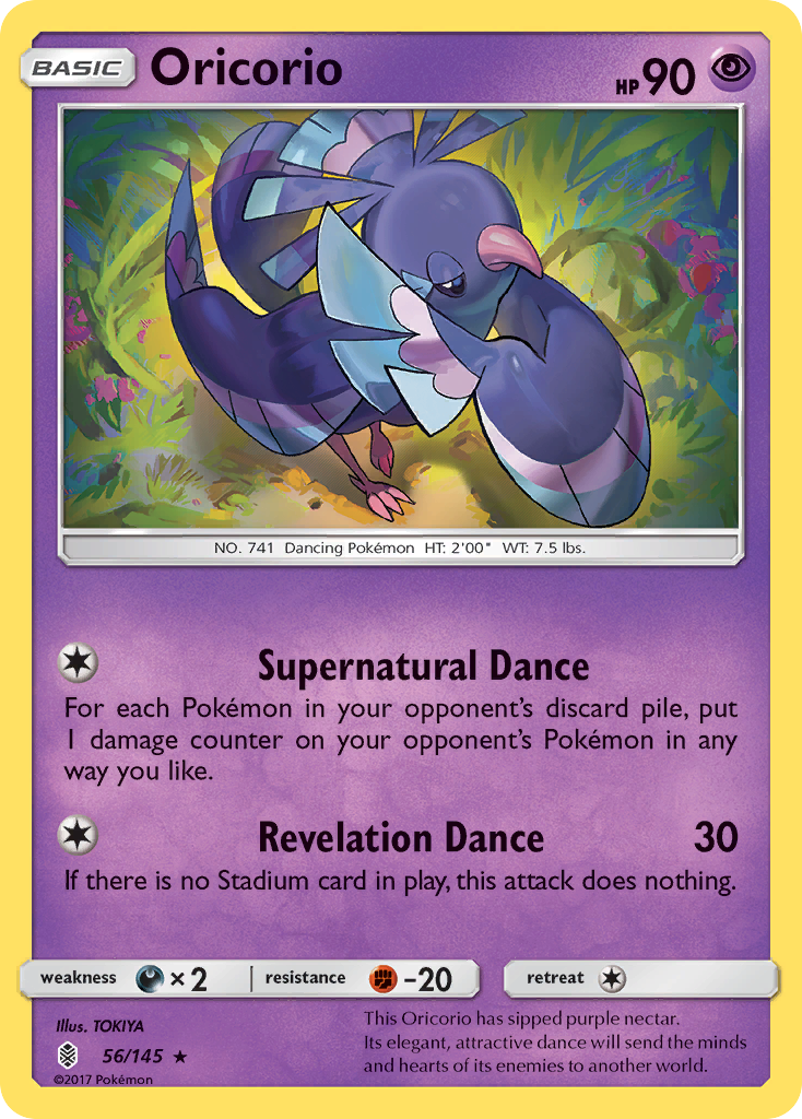 Oricorio 56/145 English Pokémon card from Guardians Rising (2017)