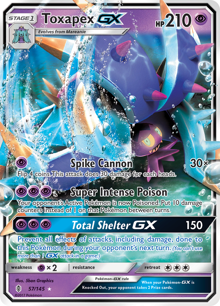 Toxapex-GX 57/145 English Pokémon card from Guardians Rising (2017)