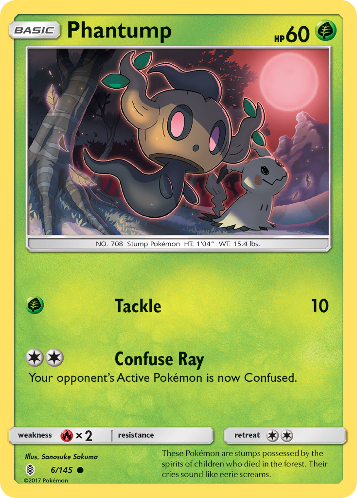 Phantump 6/145 English Pokémon card from Guardians Rising (2017)