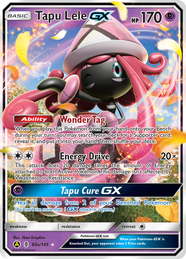 Tapu Lele-GX 60a/145 English Pokémon card from Guardians Rising (2017) — alternate artwork