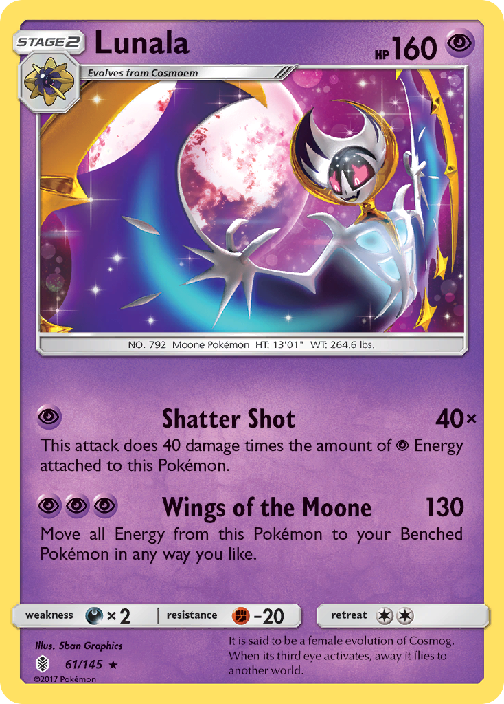 Lunala 61/145 English Pokémon card from Guardians Rising (2017)