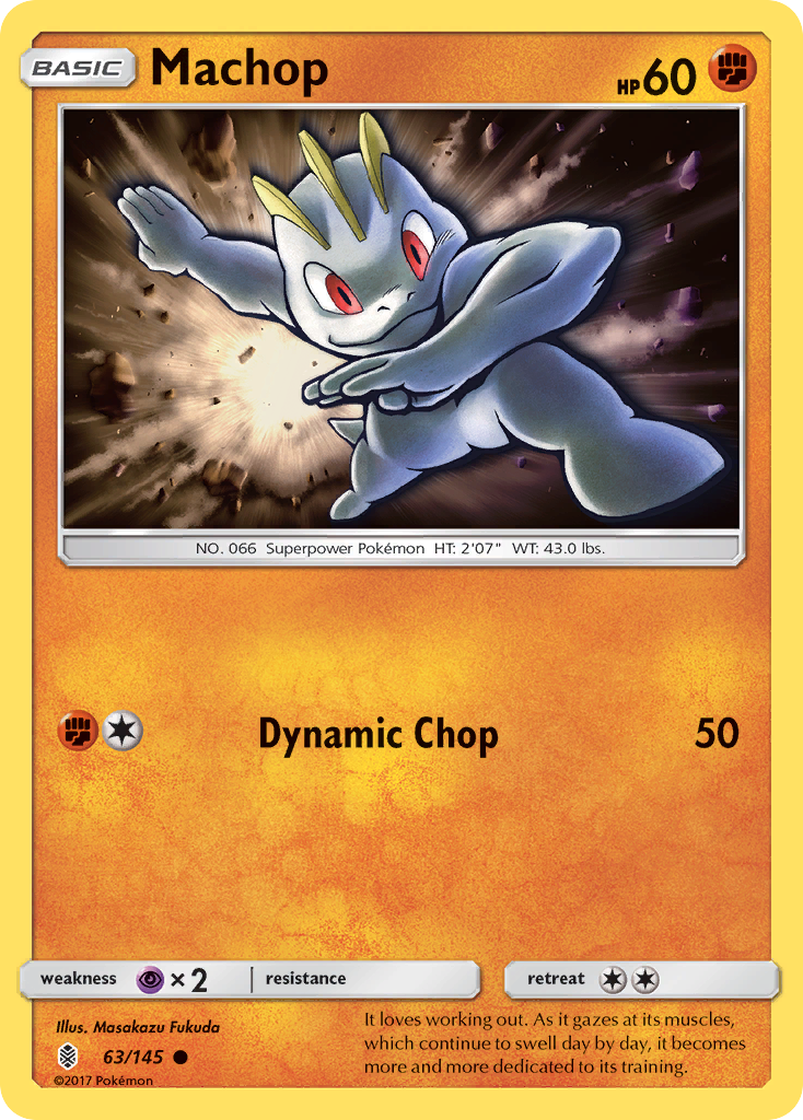 Machop 63/145 English Pokémon card from Guardians Rising (2017)