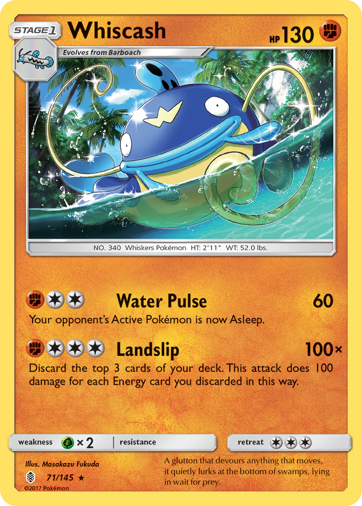 Whiscash 71/145 English Pokémon card from Guardians Rising (2017)