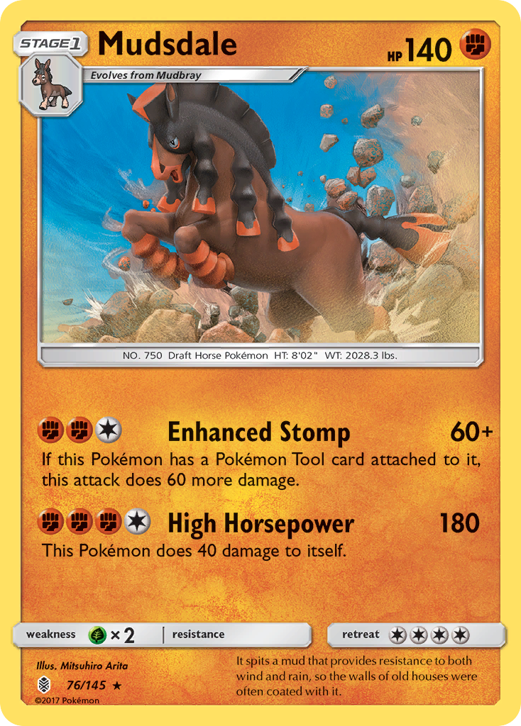 Mudsdale 76/145 English Pokémon card from Guardians Rising (2017)