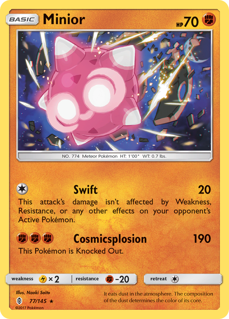 Minior 77/145 English Pokémon card from Guardians Rising (2017)