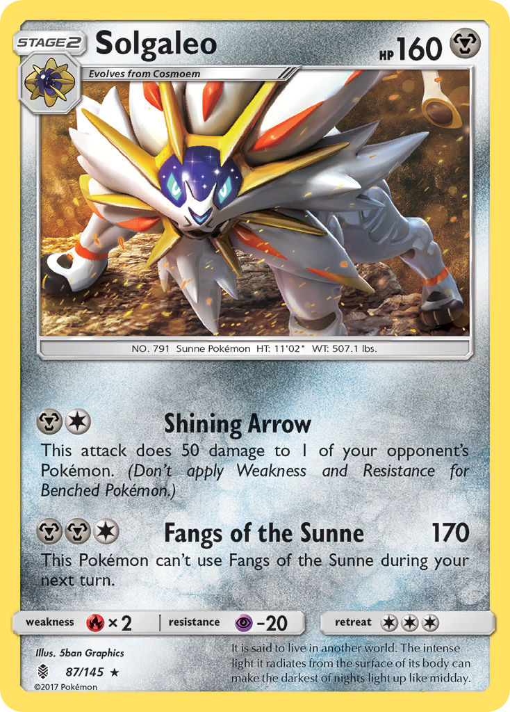 Solgaleo 87/145 English Pokémon card from Guardians Rising (2017)