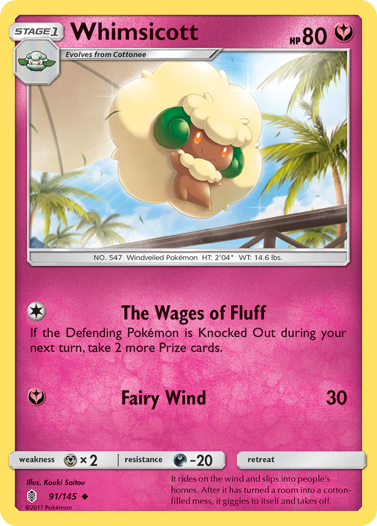 Whimsicott 91/145 English Pokémon card from Guardians Rising (2017)