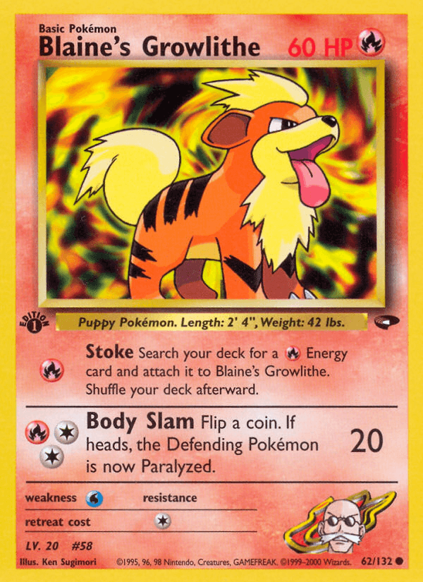 Blaine's Growlithe 62/132 — Pokémon Gym Challenge card