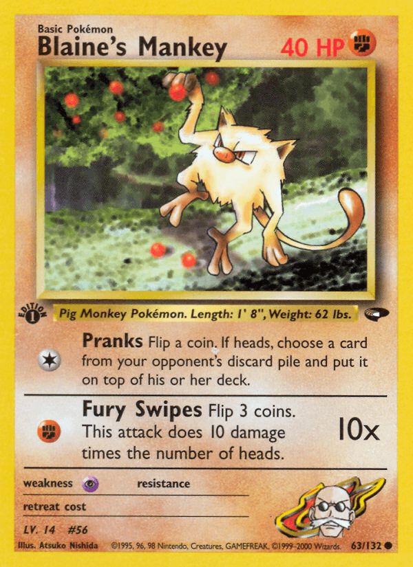 Blaine's Mankey 63/132 — Pokémon Gym Challenge card