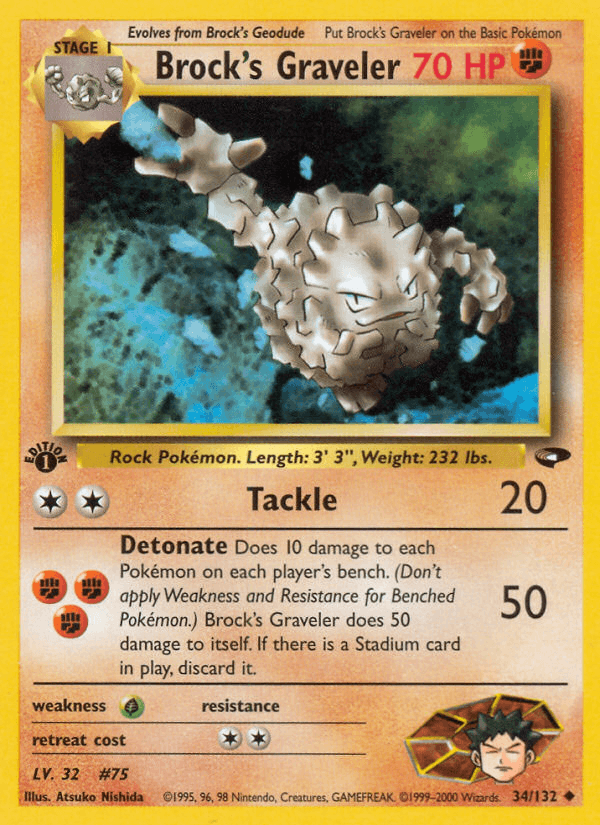 Brock's Graveler 34/132 — Pokémon Gym Challenge card