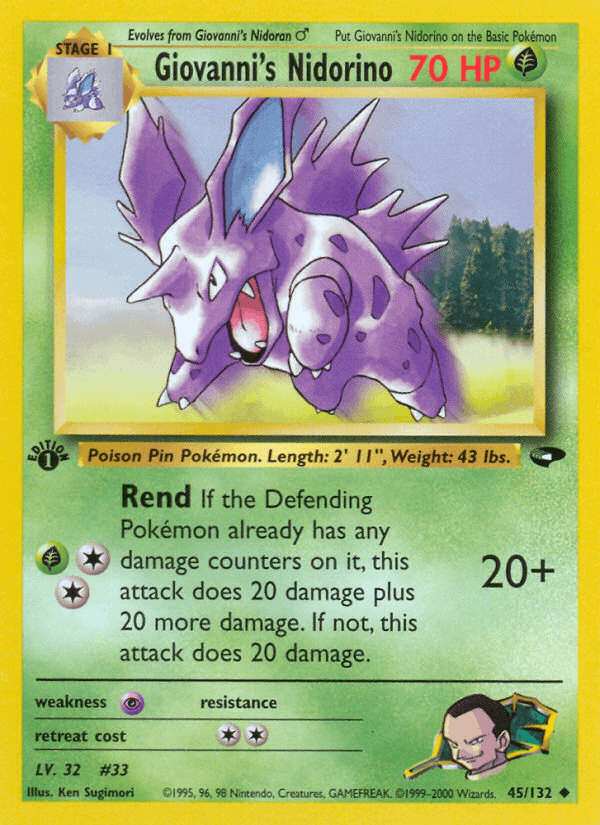 Giovanni's Nidorino 45/132 — Pokémon Gym Challenge card