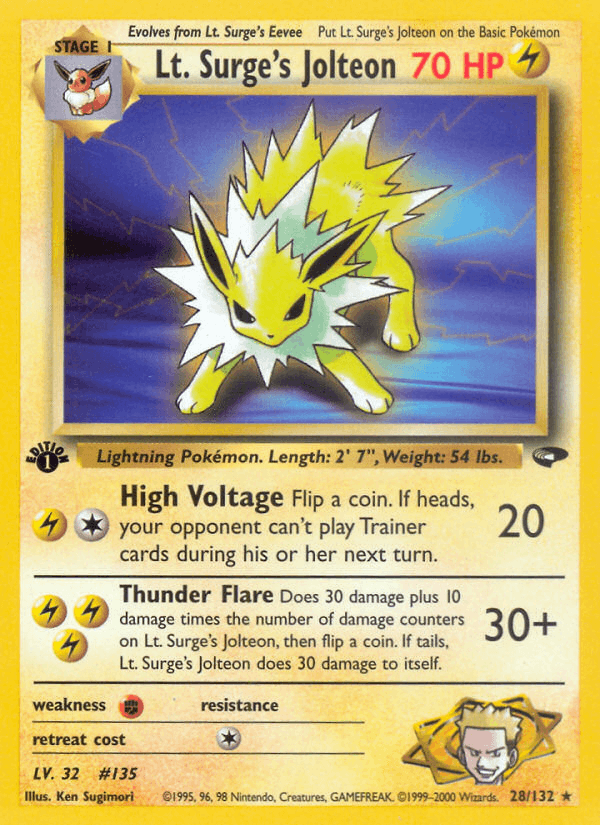 Lt. Surge's Jolteon 28/132 — Pokémon Gym Challenge card