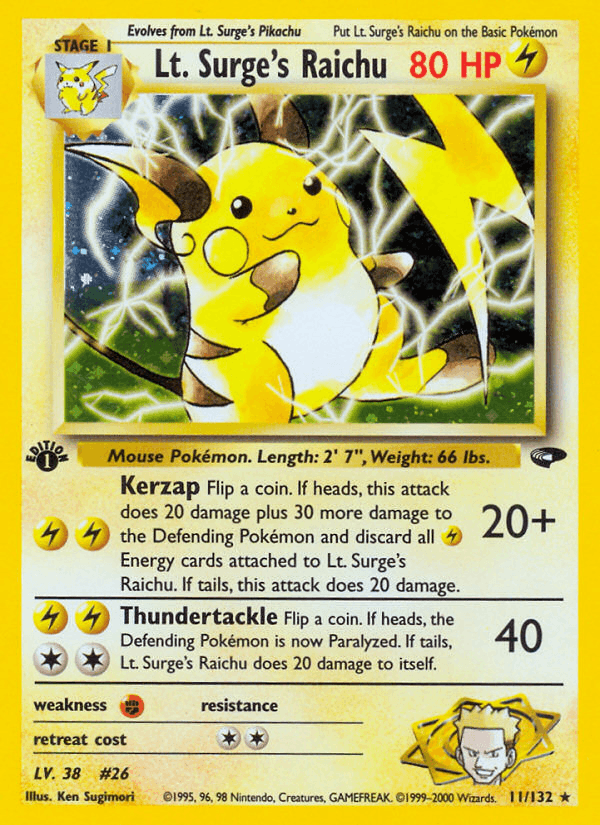 Lt. Surge's Raichu 11/132 — Pokémon Gym Challenge card