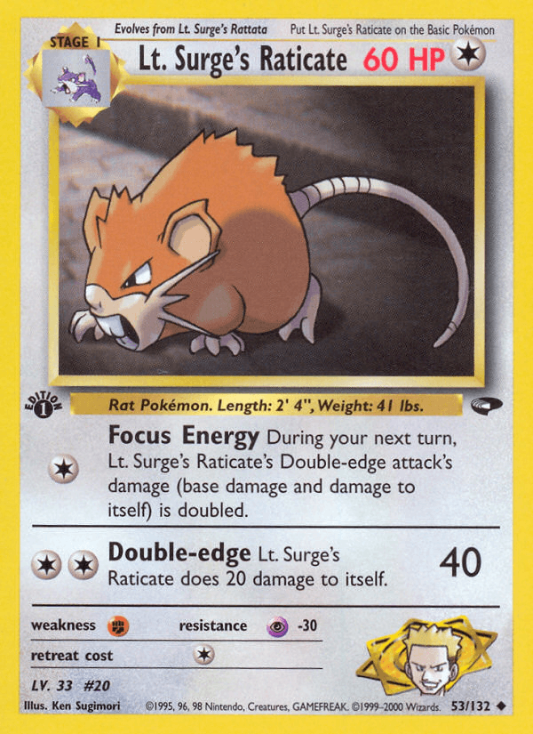 Lt. Surge's Raticate 53/132 — Pokémon Gym Challenge card