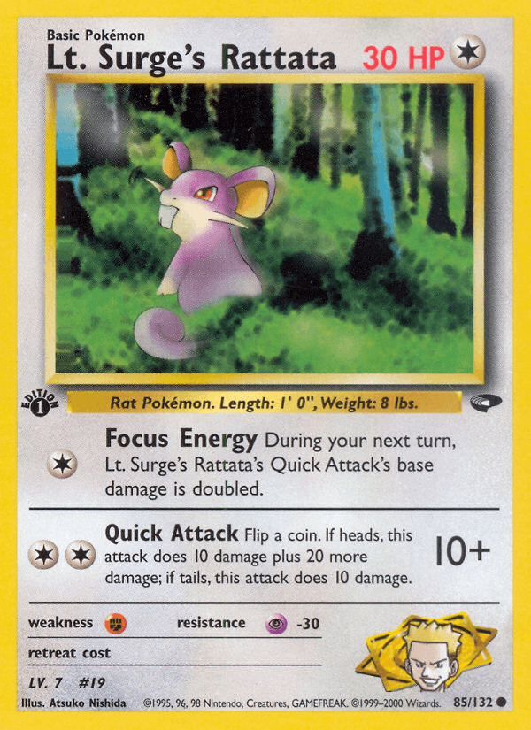 Lt. Surge's Rattata 85/132 — Pokémon Gym Challenge card