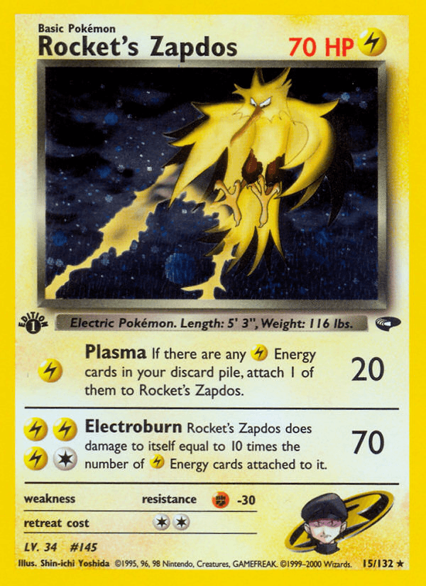 Rocket's Zapdos 15/132 — Pokémon Gym Challenge card