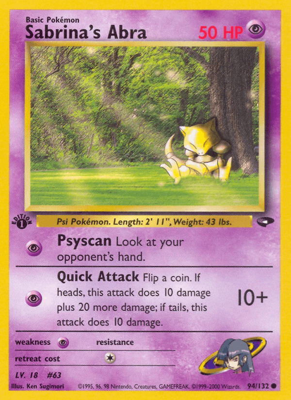 Sabrina's Abra 94/132 — Pokémon Gym Challenge card