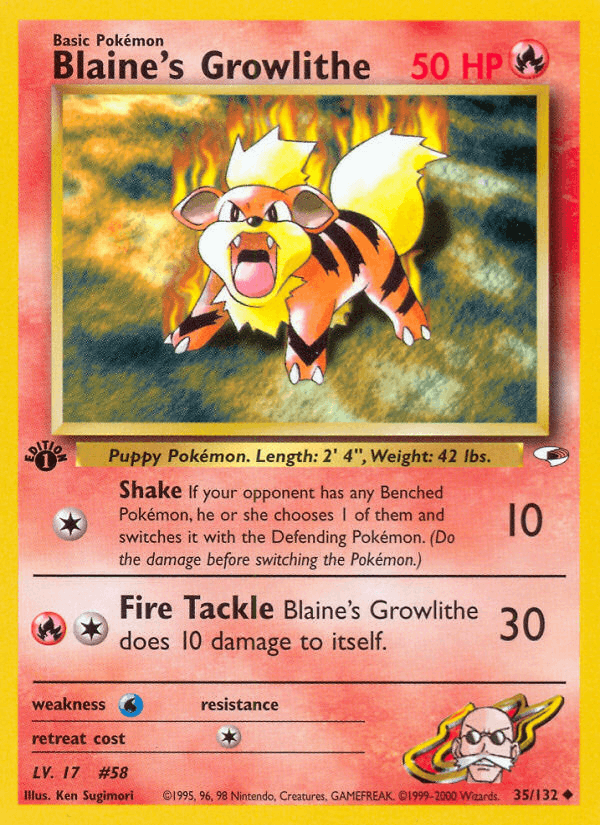 Blaine's Growlithe 35/132 — Pokémon Gym Heroes card