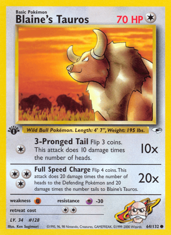 Blaine's Tauros 64/132 — Pokémon Gym Heroes card