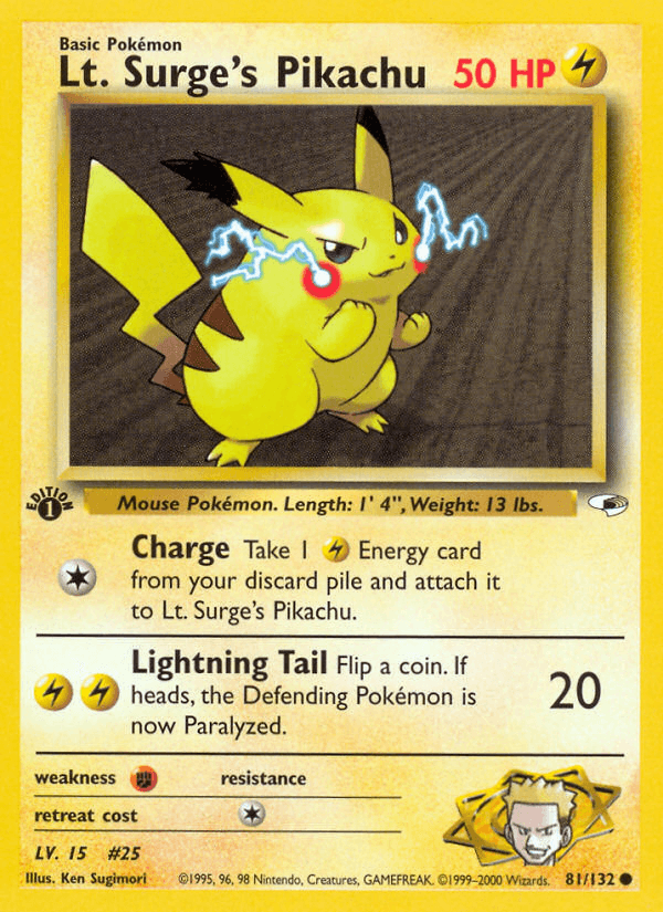 Lt. Surge's Pikachu 81/132 — Pokémon Gym Heroes card