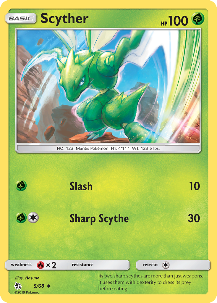 Scyther 5/68 English Pokémon card from Hidden Fates (2019)