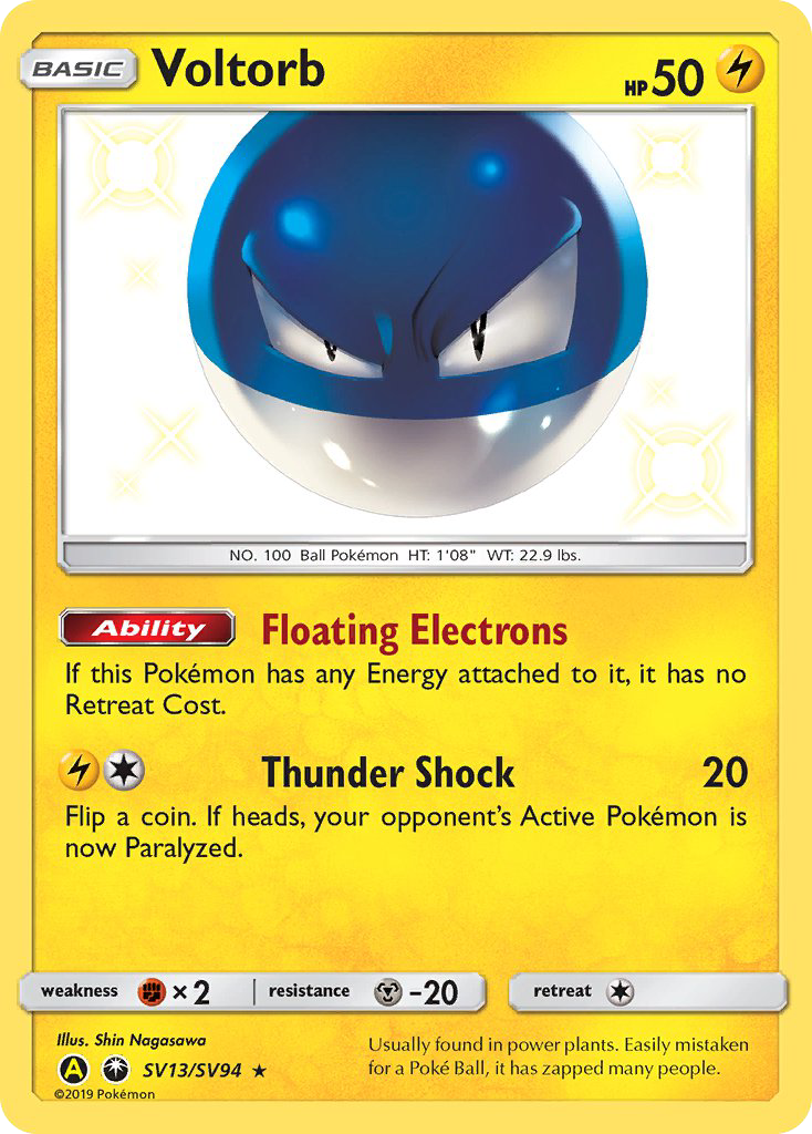 Voltorb SV13/SV94 English Pokémon card from Hidden Fates Shiny Vault (2019)