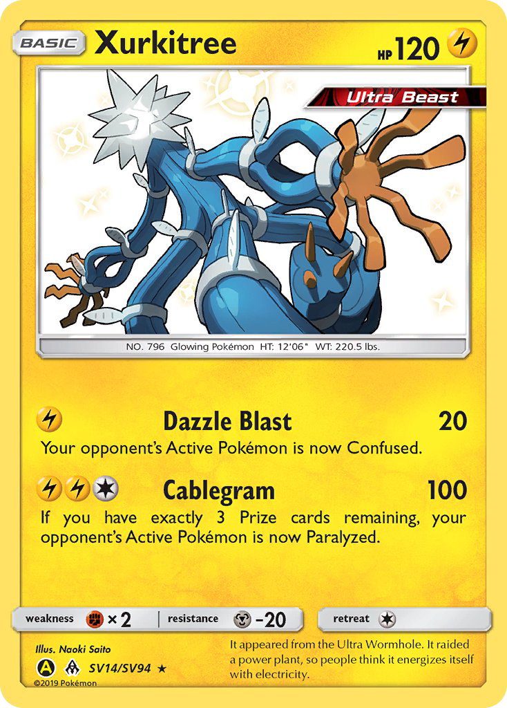 Xurkitree SV14/SV94 English Pokémon card from Hidden Fates Shiny Vault (2019)