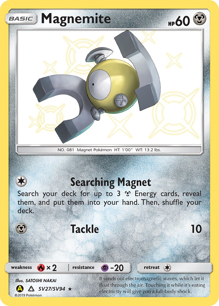 Magnemite SV27/SV94 English Pokémon card from Hidden Fates Shiny Vault (2019)