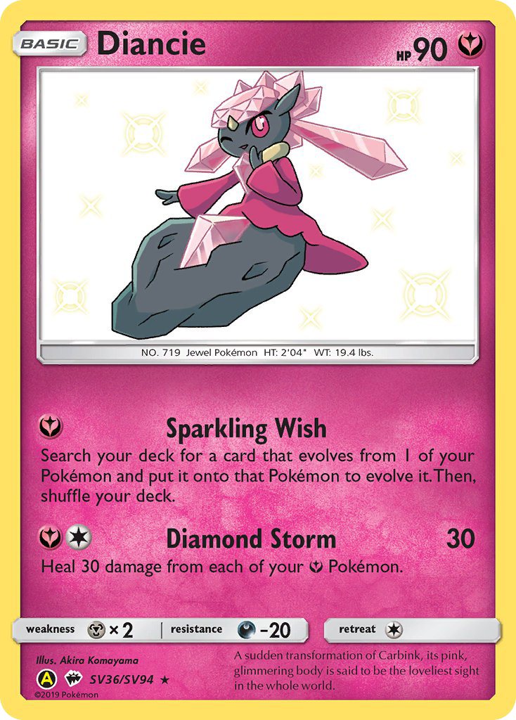Diancie SV36/SV94 English Pokémon card from Hidden Fates Shiny Vault (2019)