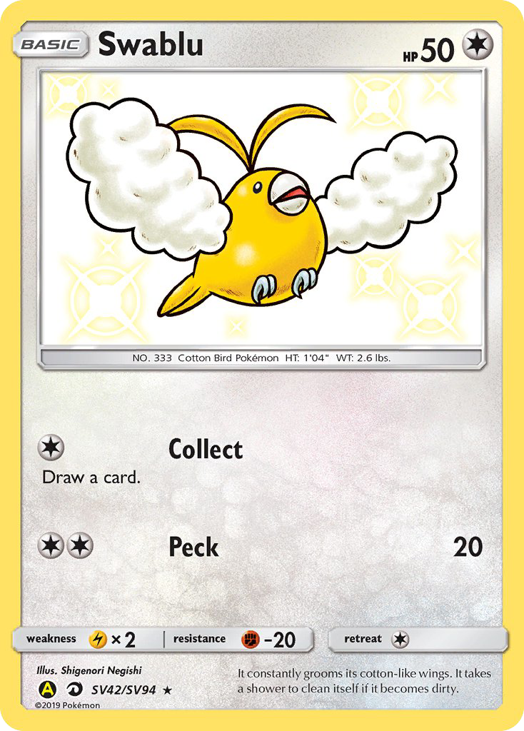 Swablu SV42/SV94 English Pokémon card from Hidden Fates Shiny Vault (2019)