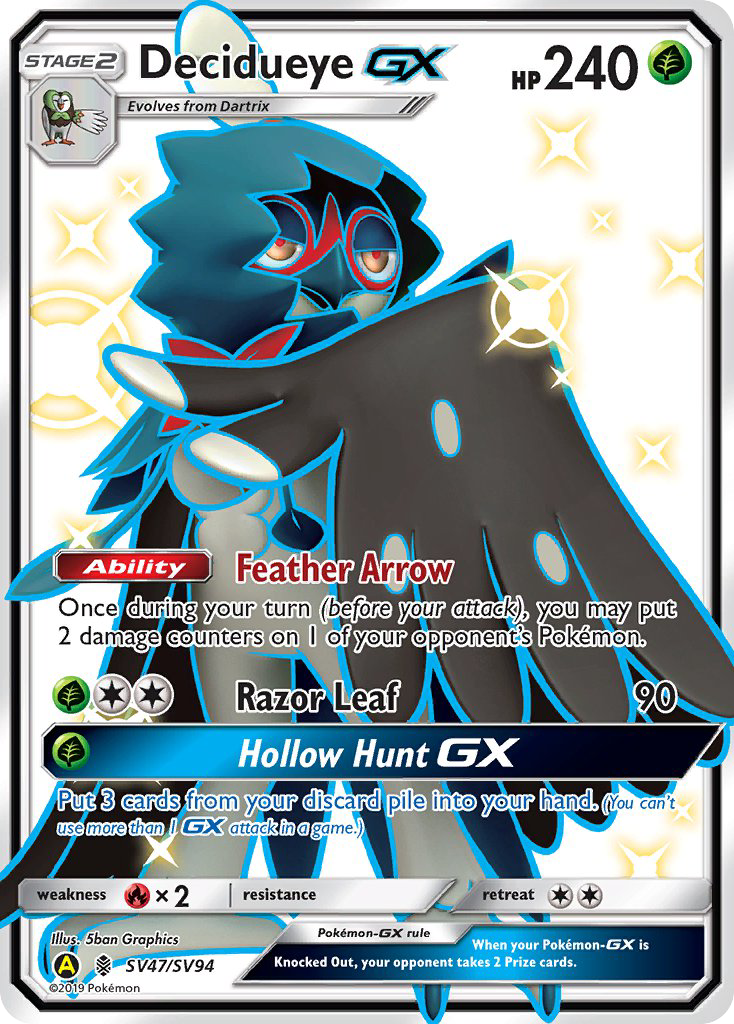 Decidueye-GX SV47/SV94 English Pokémon card from Hidden Fates Shiny Vault (2019)