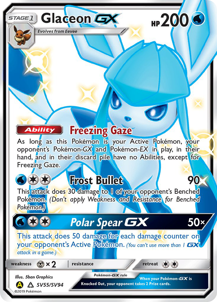 Glaceon-GX SV55/SV94 English Pokémon card from Hidden Fates Shiny Vault (2019)