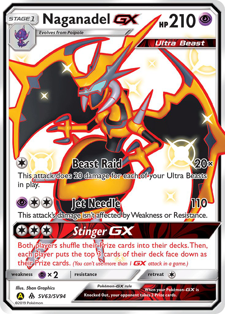 Naganadel-GX SV63/SV94 English Pokémon card from Hidden Fates Shiny Vault (2019)