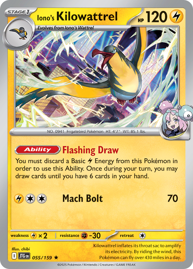 Iono's Kilowattrel 55/159 — English Pokémon Journey Together (2025)