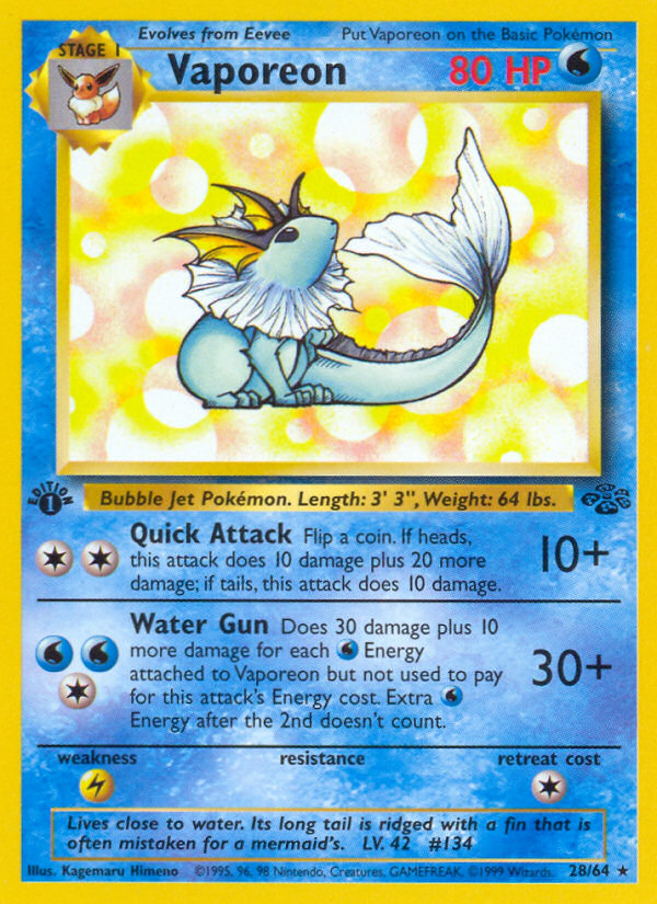 Vaporeon 28/64 Pokémon Jungle card