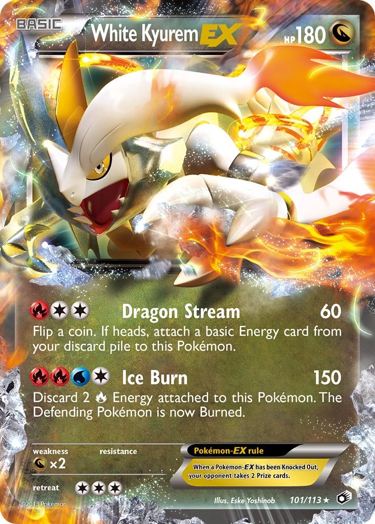 White Kyurem-EX 101/113 Pokémon card from Legendary Treasures (2013), English Rare Holo EX
