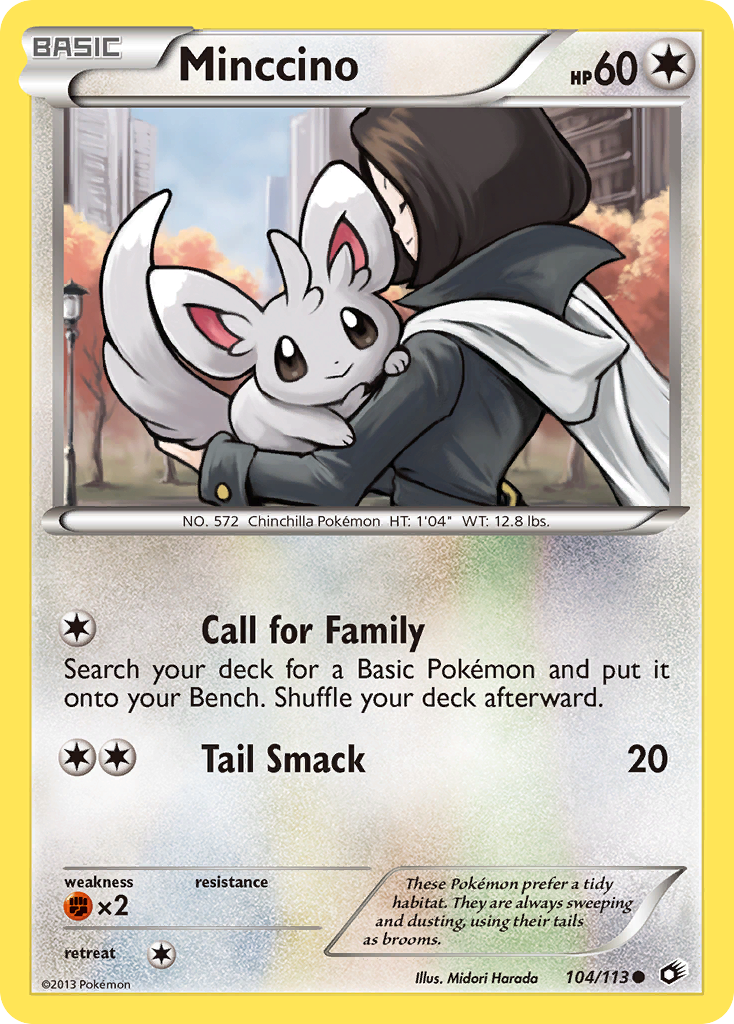 Minccino 104/113 Pokémon card from Legendary Treasures (2013), English Common