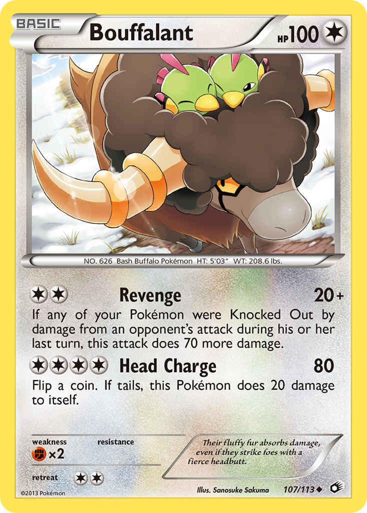 Bouffalant 107/113 Pokémon card from Legendary Treasures (2013), English Uncommon