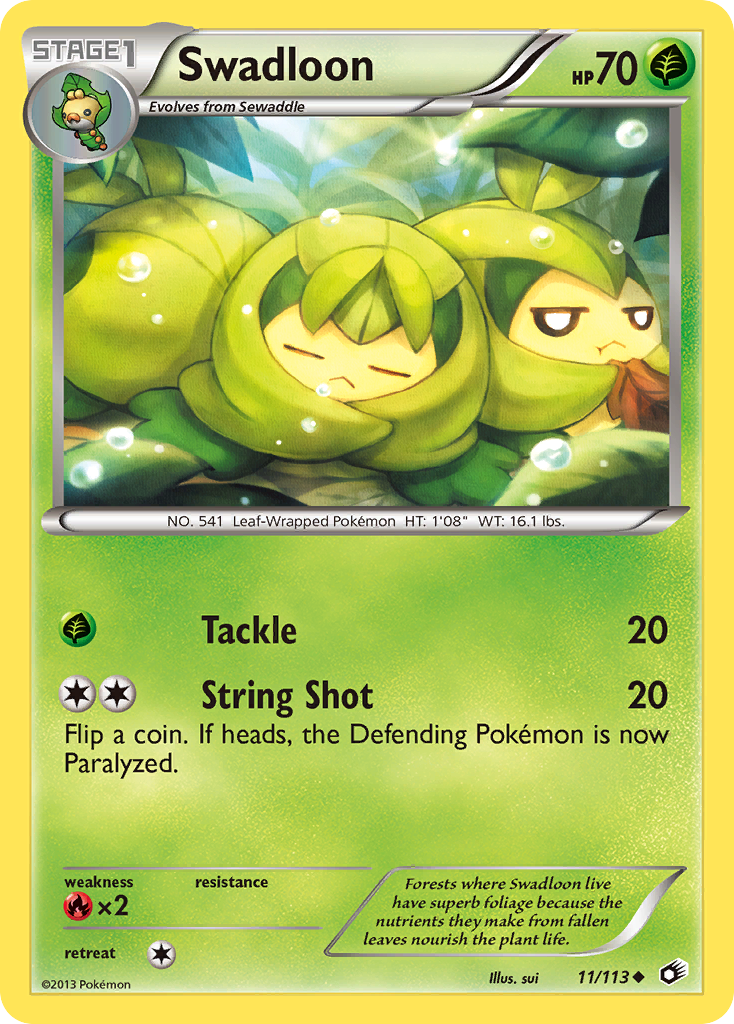 Swadloon 11/113 Pokémon card from Legendary Treasures (2013), English Uncommon