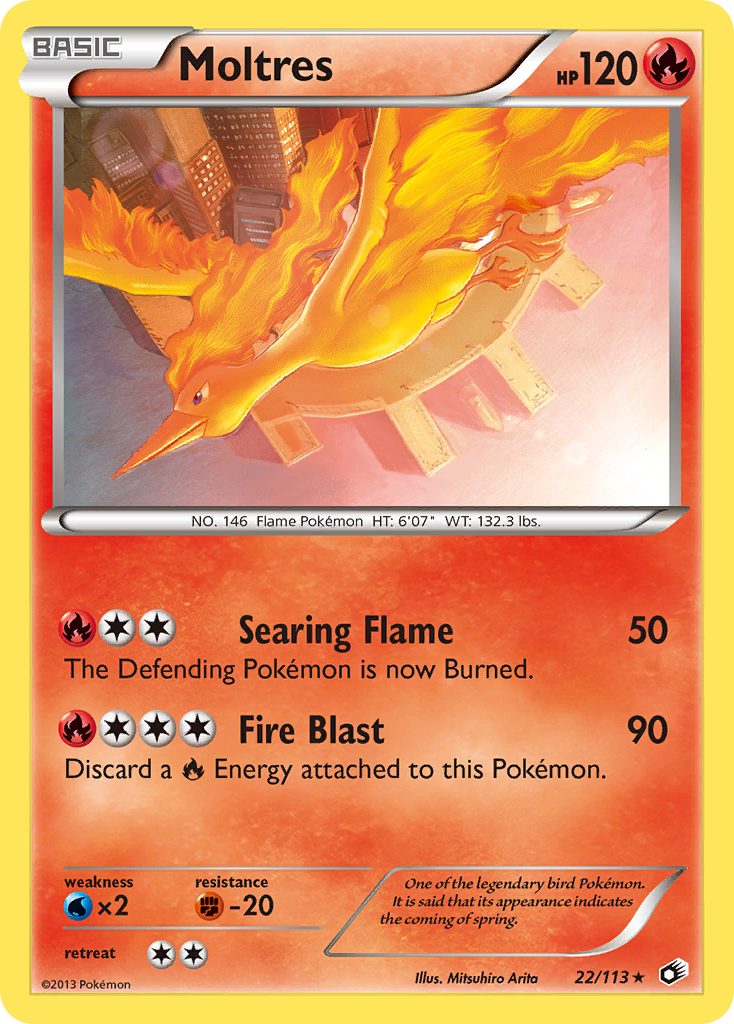 Moltres 22/113 Pokémon card from Legendary Treasures (2013), English Rare Holo