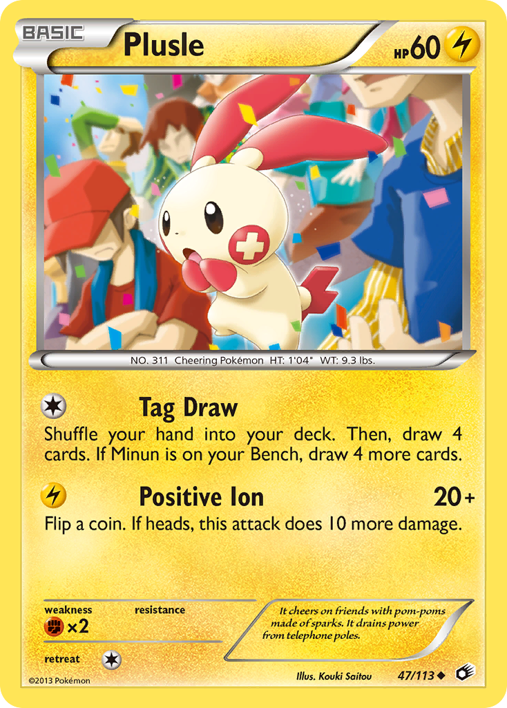 Plusle 47/113 Pokémon card from Legendary Treasures (2013), English Uncommon