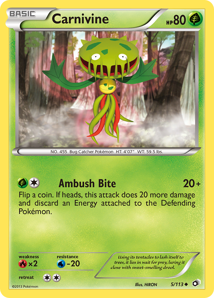 Carnivine 5/113 Pokémon card from Legendary Treasures (2013), English Uncommon