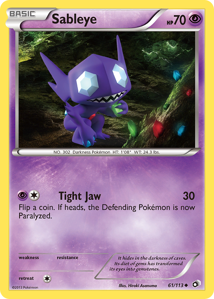 Sableye 61/113 Pokémon card from Legendary Treasures (2013), English Uncommon