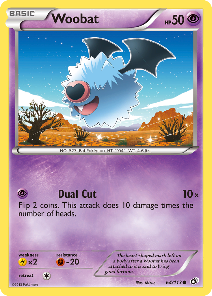 Woobat 64/113 Pokémon card from Legendary Treasures (2013), English Common