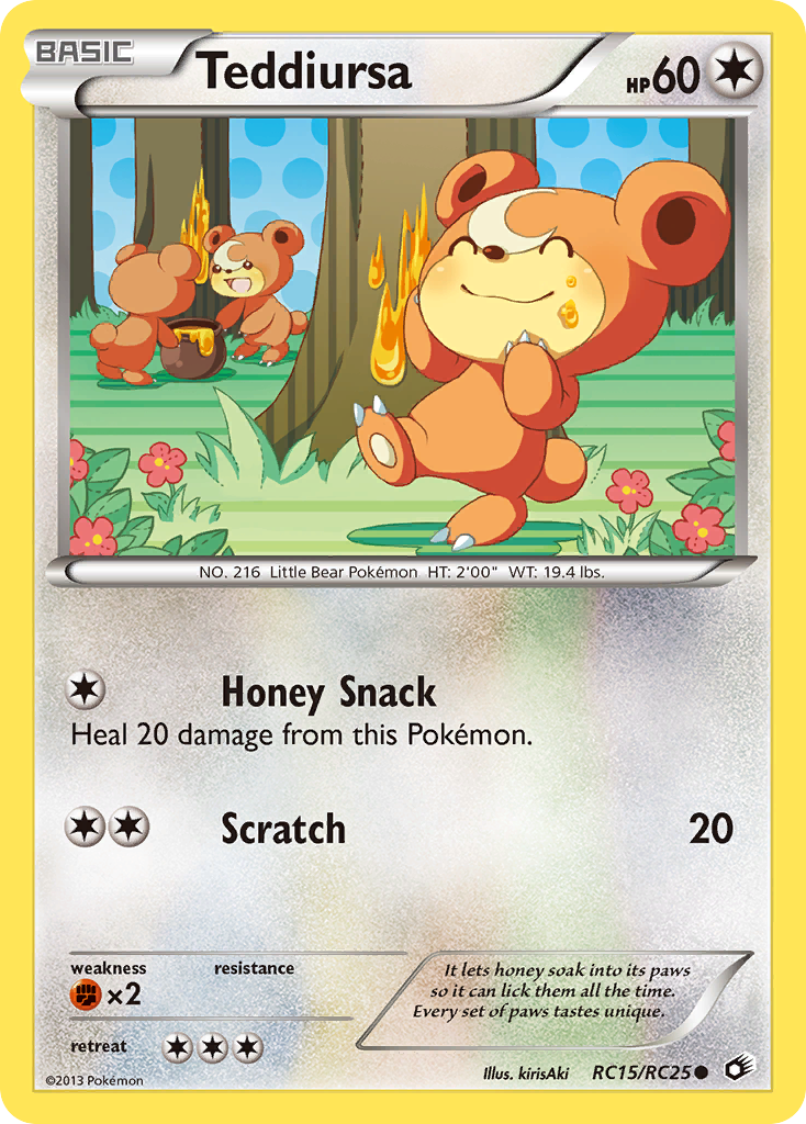 Teddiursa RC15/RC25 Pokémon card from Legendary Treasures (2013), Radiant Collection, English Common