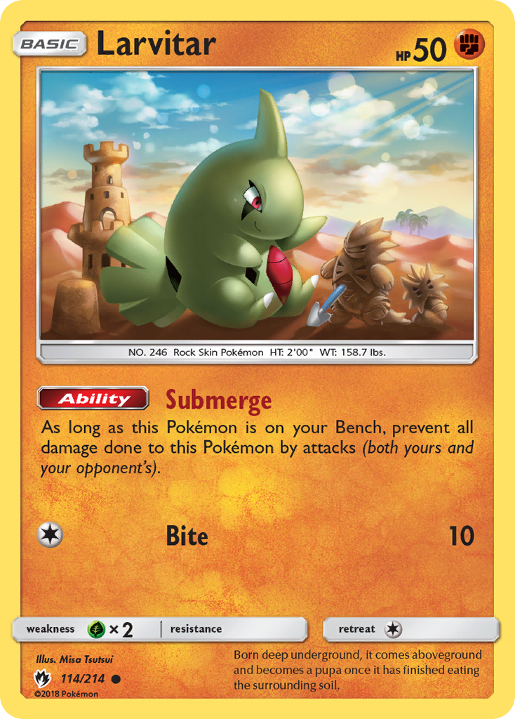 Larvitar 114/214 English Pokémon card from Lost Thunder (2018)