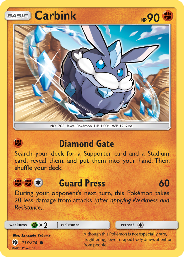 Carbink 117/214 English Pokémon card from Lost Thunder (2018)