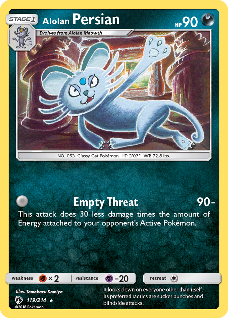 Alolan Persian 119/214 English Pokémon card from Lost Thunder (2018)