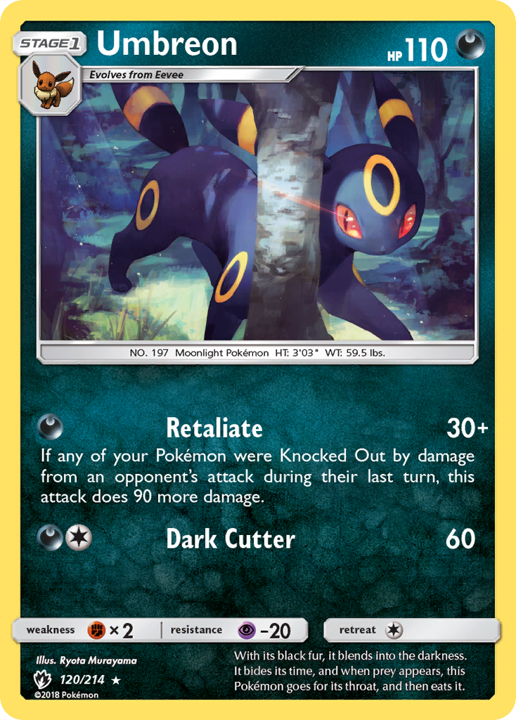 Umbreon 120/214 English Pokémon card from Lost Thunder (2018)